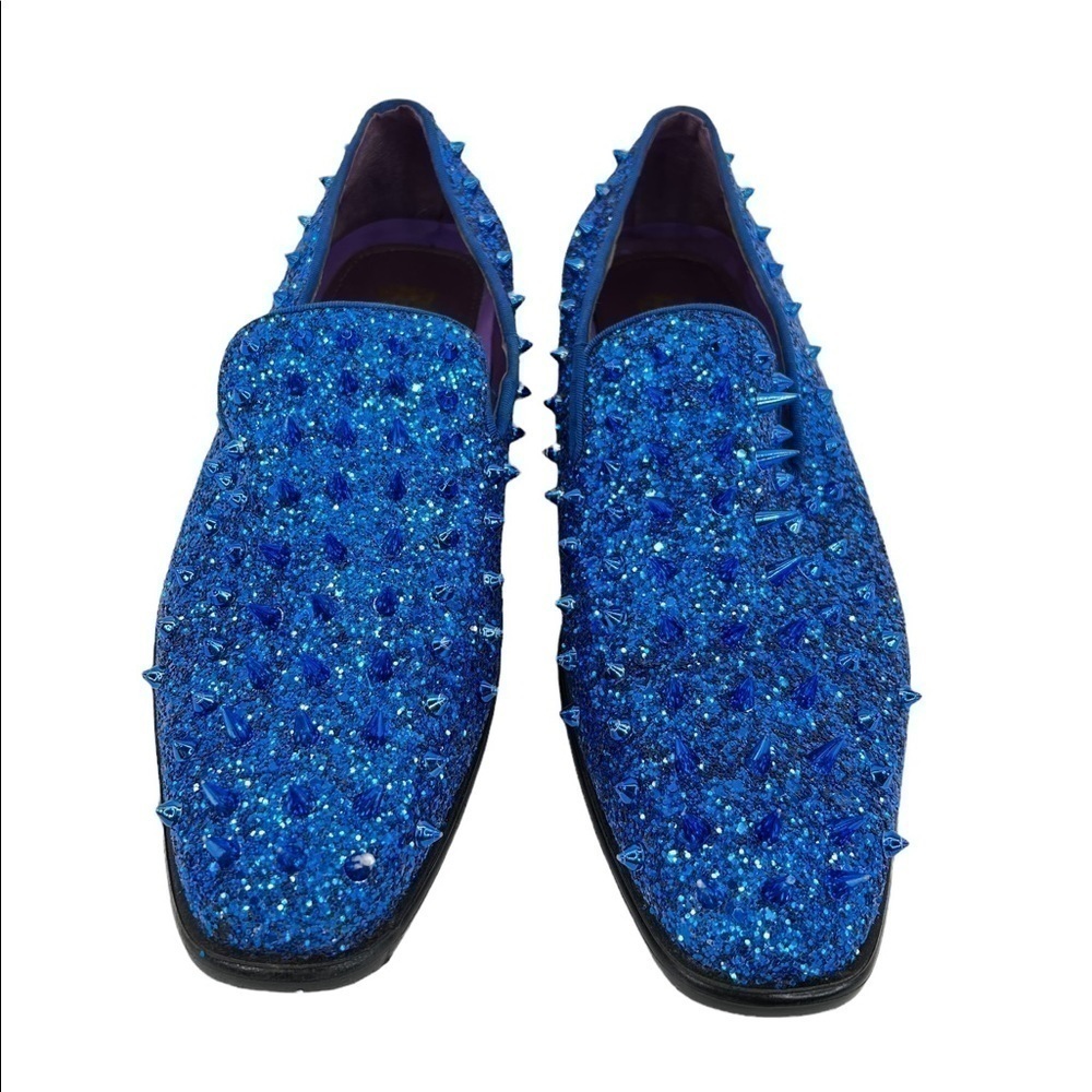 After Midnight Men’s Royal Blue “Ultra Spikes” Sequined Dress Loafer Shoes - Picture 8 of 15